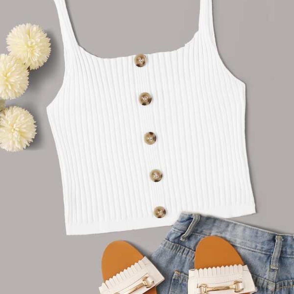 NWOT!! Button Front Rib-knit Top